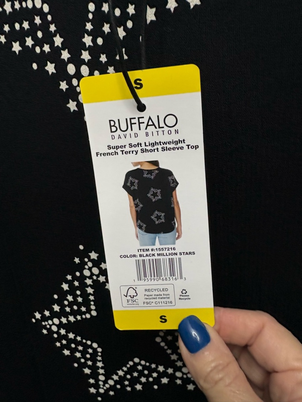 Buffalo David Bitton Black Top with White Star Print